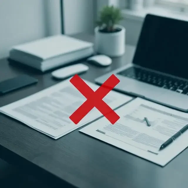 MCS Submission Limits – Handover Pack Not Included MCS paperwork on desk with red X over handover pack icon, representing services not included in MCS submission support.